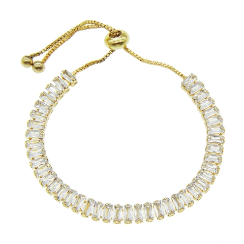 Bracciale in Rame con Zirconia Regolabile Taglio Baguette Bracciale Bolo in Zirconia Gioielli di Moda con Micro-incastonatura per Donna
