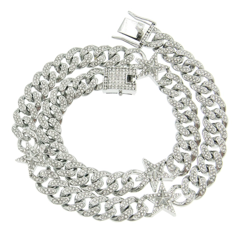 Hip Hop Legering Iced Out Ster Cubaanse Schakelketting Zilver Strass Ster Hanger Halsketting Voor Heren Club Sieraden