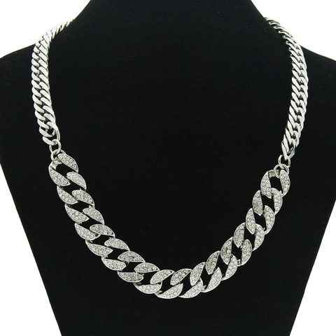 Hip Hop Roestvrij Staal Legering Strass Cubaanse Schakel Halsketting Punk Splicing Ketting Voor Heren Dames Sieraden