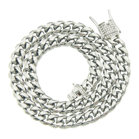Collana da Uomo Hip Hop in Acciaio Inossidabile a Maglia Cubana Con Chiusura in Strass Iced Out Gioielli Streetwear Lucidati