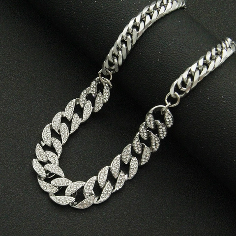 Hip Hop Roestvrij Staal Legering Strass Cubaanse Schakel Halsketting Punk Splicing Ketting Voor Heren Dames Sieraden
