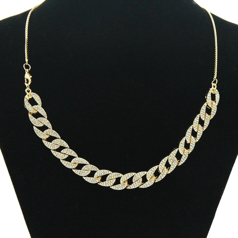 Gold Plated Iced Out Cuban Link Necklace Adjustable Alloy Rhinestone Copper Box Chain For Men Women Hip Hop Jewelry Gift