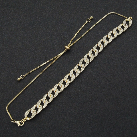 Gold Plated Iced Out Cuban Link Necklace Adjustable Alloy Rhinestone Copper Box Chain For Men Women Hip Hop Jewelry Gift
