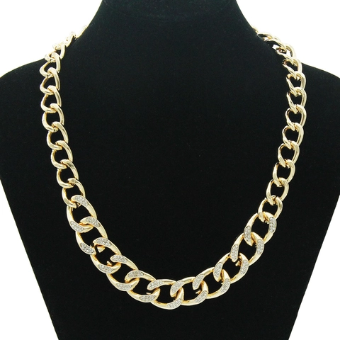Collar de Cadena de Eslabones Cubanos Iced Out para Hombre Mujer Hip Hop Aleación Diamante de Imitación Oro Plata Joyería de Moda
