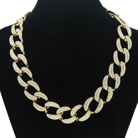 Hip Hop Iced Out Cuban Link Necklace Bracelet Set For Men Women Alloy Rhinestone Pave Cuban Chain Choker Jewelry Party Gift