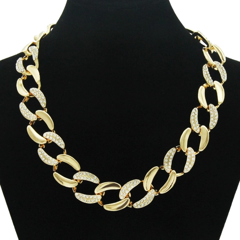 Iced Out Rhinestone Cuban Link Necklace Bracelet Alloy Gold Silver Plated Hip Hop Jewelry For Men Women Street Fashion
