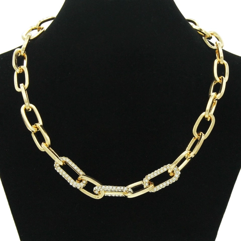 Grote Cubaanse Schakels Halsketting Voor Vrouwen Legering Strass Ingelegde Hip Hop Punk Stijl Grote Ketting Choker Sieraden