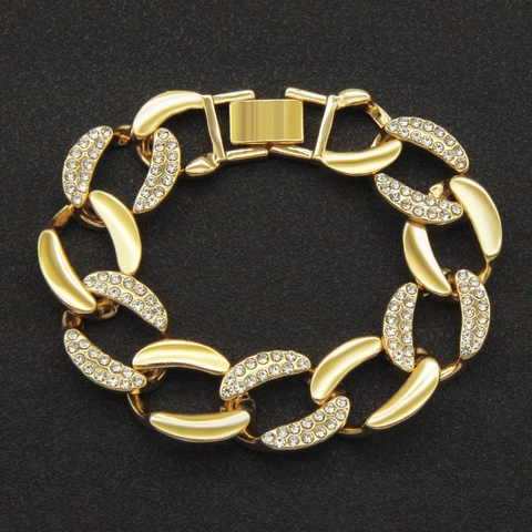 Bracciale A Catena Cubana Hip Hop Iced Out Lega Strass Catena Spessa Stile Harajuku Streetwear Unisex