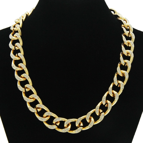 Hip Hop Iced Out Cuban Link Chain Necklace Bracelet Set Alloy Rhinestone Pave Gold Silver Fashion Jewelry For Men Women
