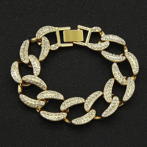 Pulsera de Eslabones Cubanos de Aleación Hip Hop Con Diamantes de Imitación para Hombres Mujeres Pulsera de Cadena Iced Out Joyería