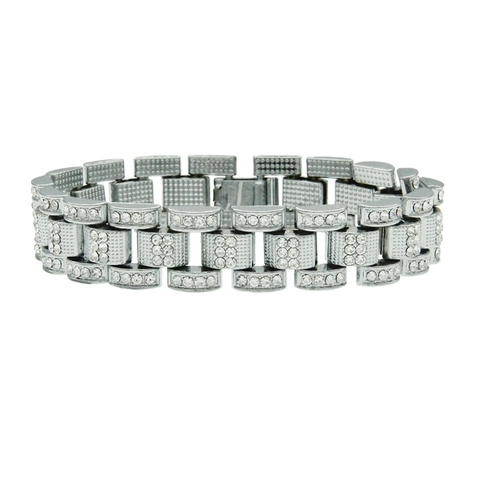 Bracciale e Collana in Lega con Strass Iced Out da Uomo Placcato Argento Catena a Maglie Heavy Metal Gioielli Hip Hop Biker per Uomo Donna Regalo