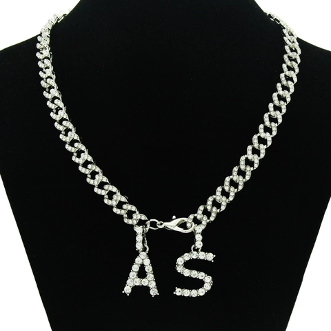 Collana Con Pendente Lettera A S in Strass Iced Out per Donna Uomo Lega Argento Catena Cubana Gioielli Moda Hip Hop