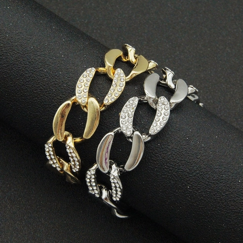 Bracciale a Catena Cubana Hip Hop Per Uomo Donna Largo Iced Out Strass In Lega Bracciale a Maglie Streetwear Gioielli Di Moda Regalo