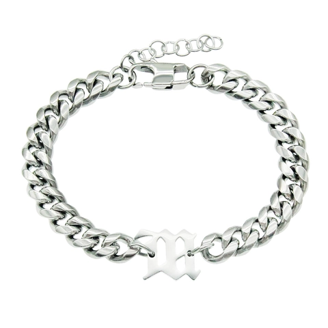 Punk Edelstahl Panzerkette Armband Gothic Buchstabe Anhänger Silber Hip Hop Streetwear Verstellbarer Schmuck