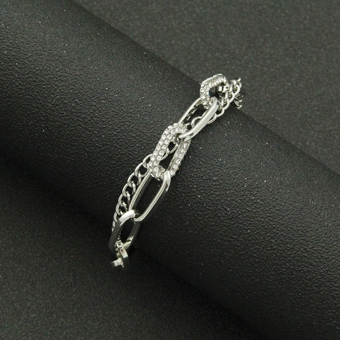 Doppellagiges Kettenarmband Zinklegierung Eisen Panzerkette Oval Pavé Rheinstein Hip Hop Punk Street Fashion Schmuck