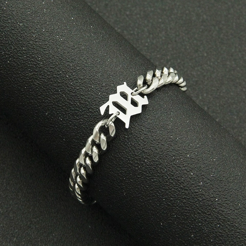 Punk Edelstahl Panzerkette Armband Gothic Buchstabe Anhänger Silber Hip Hop Streetwear Verstellbarer Schmuck