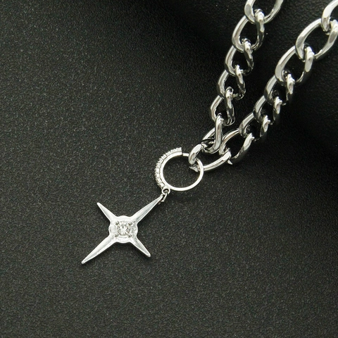 Mode Silber Legierung Stern Anhänger Halskette Für Damen Cuban Link Kette Choker Mit Strass Eingelegt Gothic Punk Schmuck