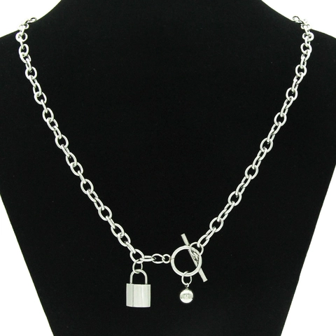 Titanium Steel Lock Pendant Necklace Harajuku Punk OT Buckle Link Chain Silver Color Hip Hop Street Style Jewelry For Unisex