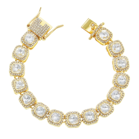 Bracciale in Lega di Strass Quadrato Hip Hop per Uomo Donna Gioielli Punk Iced Out Accessori per Feste Regalo di Moda Brillante