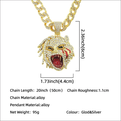 Collana con Ciondolo Testa di Leopardo Hip Hop Catena Cubana con Strass Lega Gioielli per Uomo Accessori Streetwear per Feste