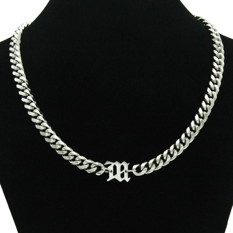 Collana con Pendente Lettera Iniziale Gotica Catena a Maglia Cubana Gioielli in Acciaio Inossidabile Hip Hop Streetwear