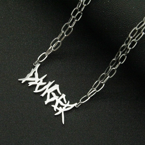 Punk Titanium Steel DANGER Letter Pendant Necklace Hip Hop Streetwear Silver Metal Cuban Chain Necklace For Men Women