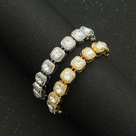 Bracciale in Lega di Strass Quadrato Hip Hop per Uomo Donna Gioielli Punk Iced Out Accessori per Feste Regalo di Moda Brillante