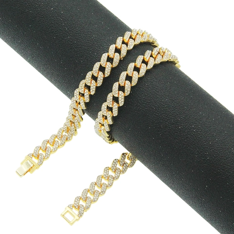Collane Bracciali a Maglia Cubana Hip Hop con Strass in Lega Gioielli di Moda Streetwear per Uomo Donna Regalo