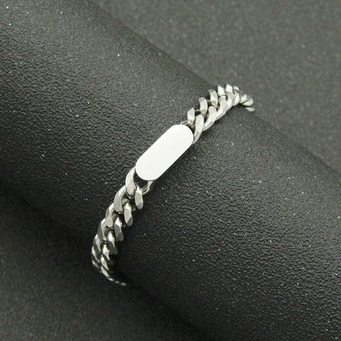 Bracciale a Maglia Cubana in Acciaio al Titanio Minimalista Con Piastrina ID Vuota per Uomo Donna Hip Hop Gioielli Argento