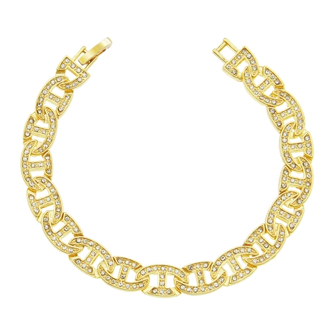 Bracciale Hiphop Iced Out in Lega con Strass Maglia Cubana per Uomo Streetwear Cool Catena ad Ancora Gioielli Polso