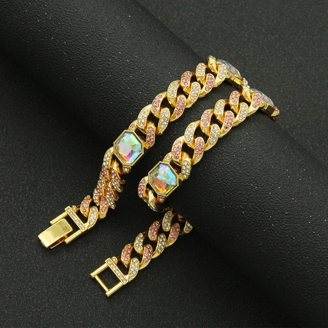 Hip Hop Iced Out Cuban Link Chain Necklace Men Alloy Square Phantom Rhinestone Exaggerated Jewelry Gift