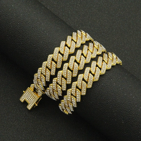 Alloy Rhinestone Cuban Link Kette Iced Out Hip Hop Streetwear Luxus Mode Schmuck Für Herren