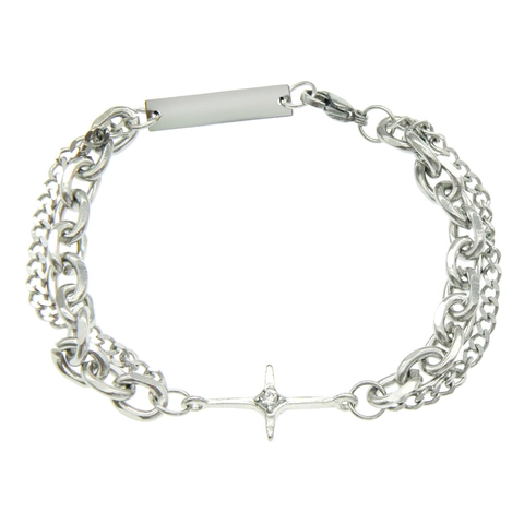 Collana con Ciondolo a Stella in Acciaio al Titanio a Doppio Strato in Stile Ins Bracciale Minimalista Punk Hip Hop Gioielli per Uomo Donna