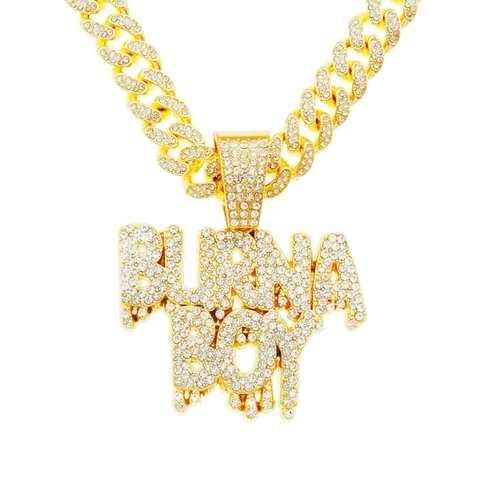 Collana con Ciondolo a Lettera Burna Boy in Lega e Strass Hip Hop da Uomo Catena Cubana Placcata in Oro Gioielli