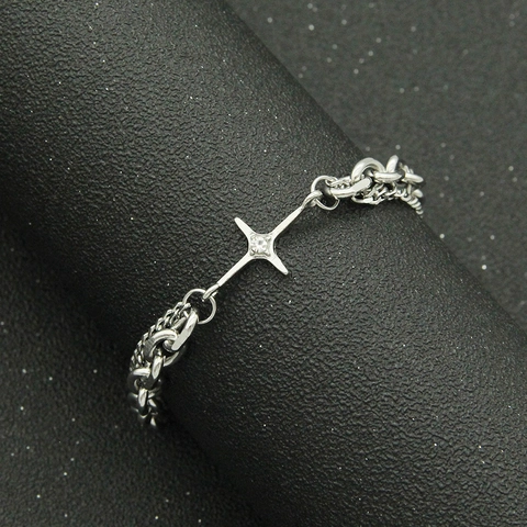 Collana con Ciondolo a Stella in Acciaio al Titanio a Doppio Strato in Stile Ins Bracciale Minimalista Punk Hip Hop Gioielli per Uomo Donna