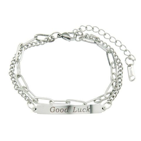 Minimalist Stainless Steel Good Luck Letter Double Layer Chain Bracelet For Men Women Simple Personalized Fashion Jewelry Gift