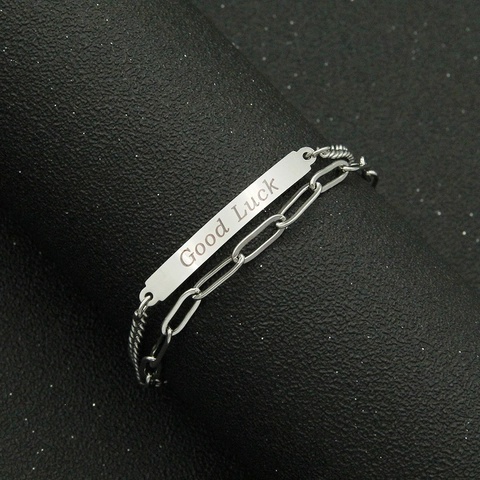 Minimalist Stainless Steel Good Luck Letter Double Layer Chain Bracelet For Men Women Simple Personalized Fashion Jewelry Gift