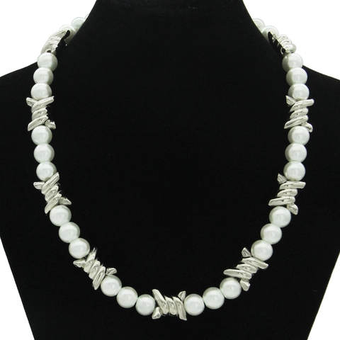 Punk Rock Spliced Artificial Pearl Thorn Necklace Silver Alloy Barbwire Chain Choker For Women Men Hip Hop Jewelry
