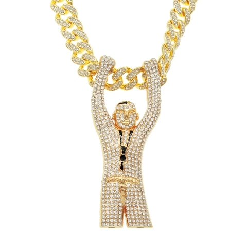 Hip-Hop-Herrenhalskette Mit Strassbesetztem Anhänger In Form Einer Jubelnden Figur Legierung Panzerkette Streetwear-Schmuck
