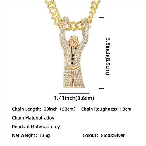 Hip-Hop-Herrenhalskette Mit Strassbesetztem Anhänger In Form Einer Jubelnden Figur Legierung Panzerkette Streetwear-Schmuck