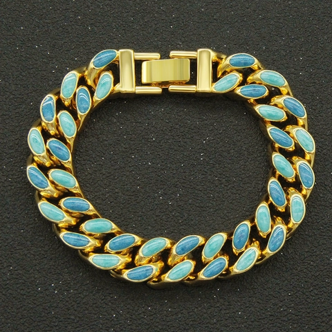 Herren Hip Hop Klobiges Cuban Link Armband Legierung Gold Silber Plattiert Buntes Emaille Inlay Statement Handschmuck