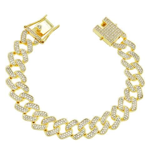 Bracciale Hip Hop Iced Out Maglia Cubana per Uomo Donna Lega Strass Pave Gioielli alla Moda Regalo