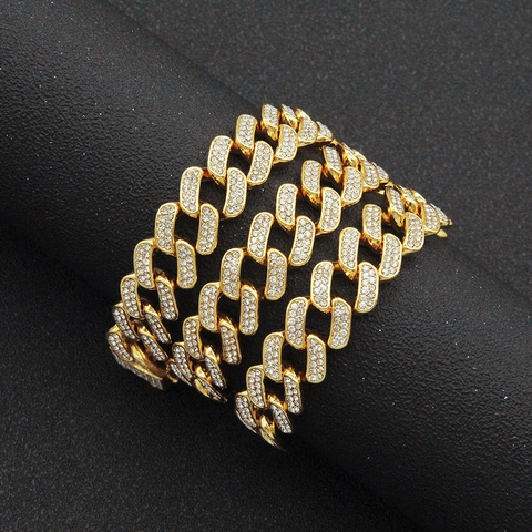 Bracciale Hip Hop Iced Out Maglia Cubana per Uomo Donna Lega Strass Pave Gioielli alla Moda Regalo