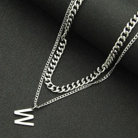 Ins Stijl Dubbele Laag Roestvrij Staal W Letter Hanger Halsketting Hip Hop Punk Cubaanse Ketting Choker Voor Dames Heren Sieraden