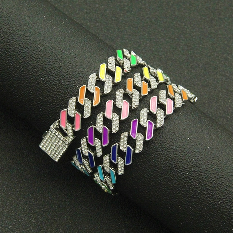 Collana da Uomo Hip Hop in Smalto Colorato a Catena Cubana Con Strass Catena in Lega Placcata Oro Argento Gioielli Punk Moda