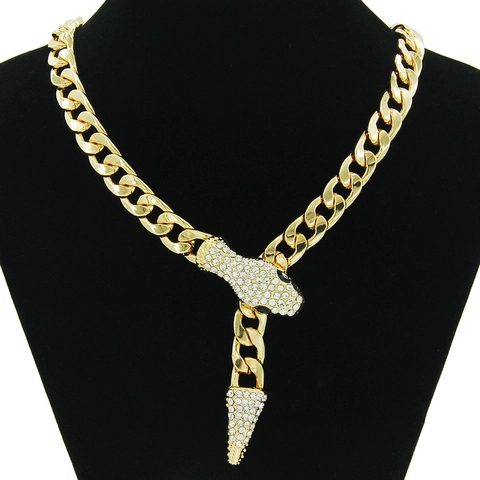 Western Fashion Alloy Snake Head Cuban Chain Necklace For Women Luxury Rhinestone Inlaid Magnetic Buckle Clavicle Chain Jewelry Gift