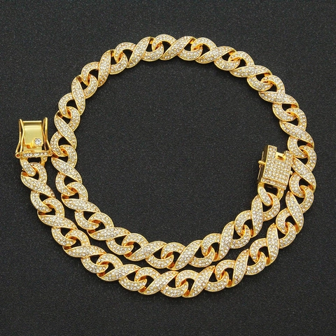 Hip Hop Infinity Schakelketting Legering Volledige Strass Iced Out Cubaanse Ketting Voor Mannen Vrouwen Streetwear Feest Sieraden