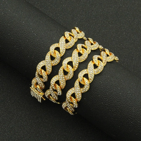 Iced Out Cuban Link Chain Necklace For Men Infinity Shape Infinity Link Hip Hop Zinc Alloy Rhinestone Inlaid Jewelry