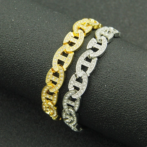 Hip Hop H-Link Kette Armband Für Herren Damen Iced Out Full Strass Legierung Gold Silber Überzogen Link Kette Hand Schmuck Geschenk