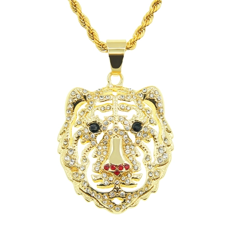 Hip Hop Leeuwenkop Hanger Halsketting Strass Ingelegde Roestvrijstalen Ketting Gepersonaliseerde Sieraden voor Heren Dames Goud Zilver